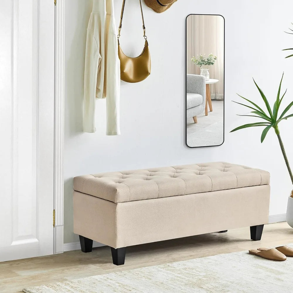 Storage Ottoman Bench,End of Bed Storage Bench, Bedroom Bench with Storage, Load up to 300 LBS, Tufted Storage Bench for Bedroom