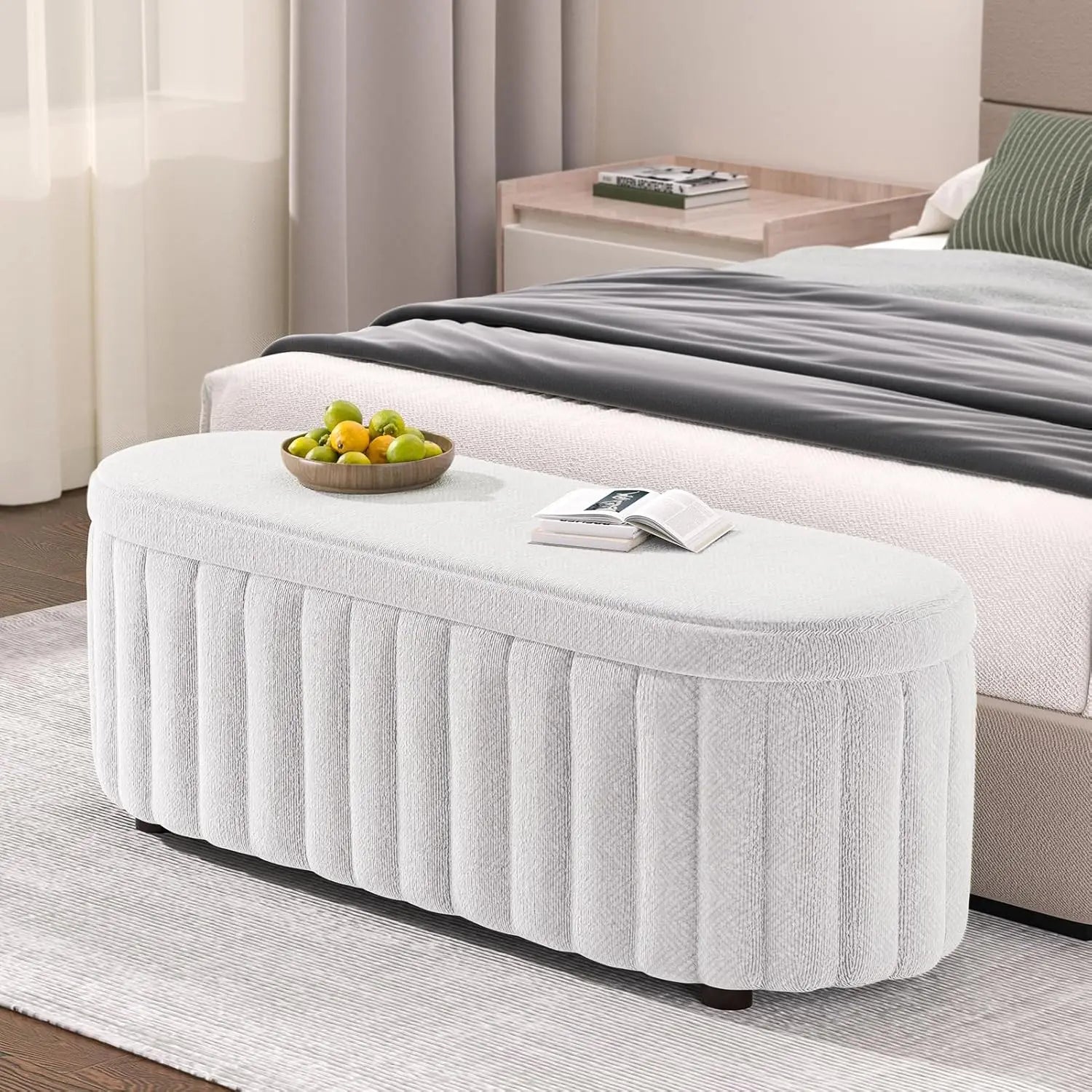 Storage Ottoman Bench Upholstered Bench & Ottoman with Larger Storage Space Bed Bench with Safety Hinge End of Bed Storage