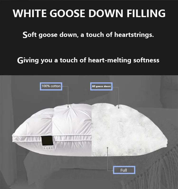 Five-star hotel down comfort pillow, 3D embossed pillow, neck support pillow, white goose down pillow core