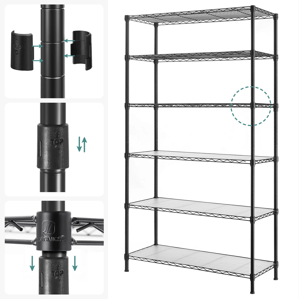 SONGMICS 6-Tier Storage Shelves, Wire Shelving Unit, Kitchen Metal Shelves, Storage Rack with Adjustable Shelves, Shelf Liners