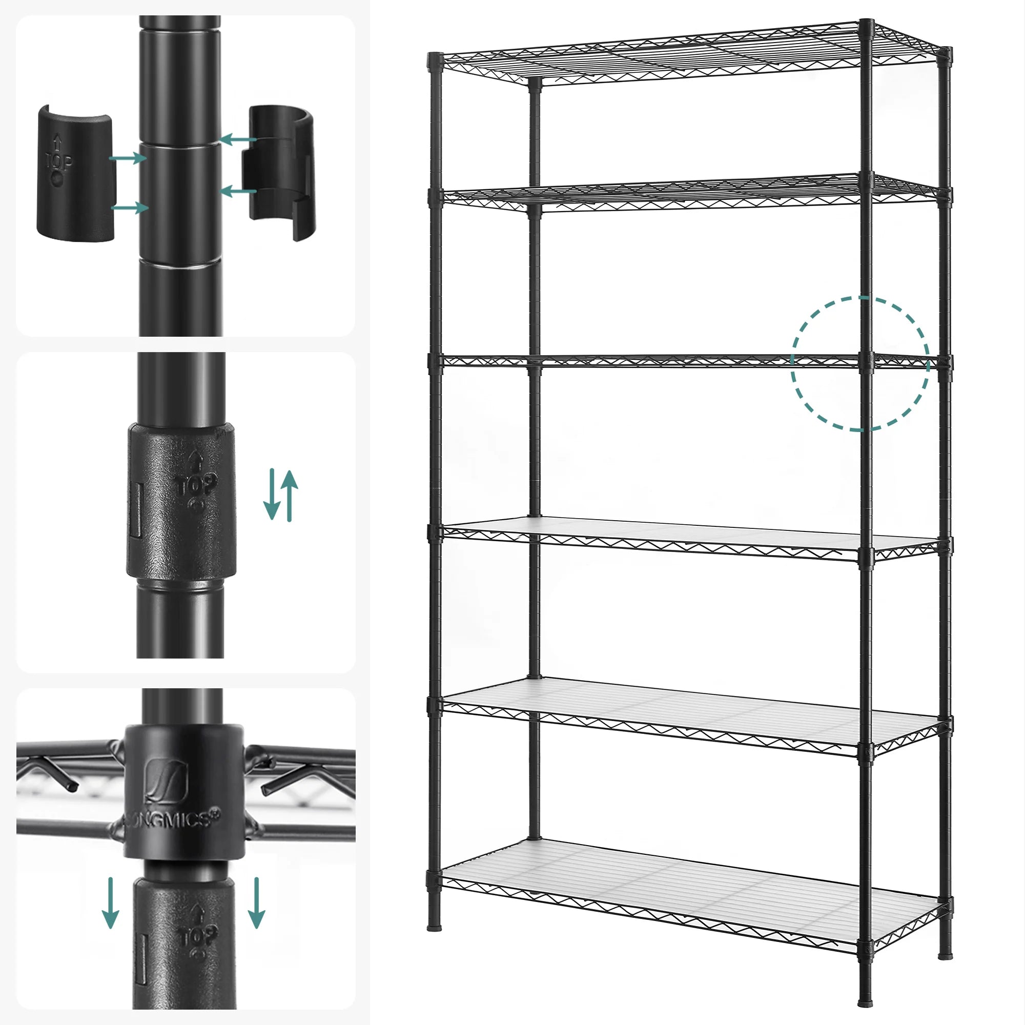 SONGMICS 6-Tier Storage Shelves, Wire Shelving Unit, Kitchen Metal Shelves, Storage Rack with Adjustable Shelves, Shelf Liners