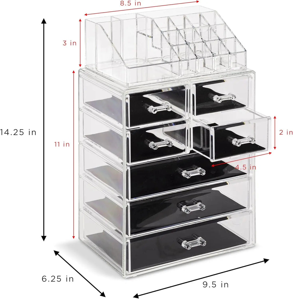 Clear Cosmetic Makeup Organizer - Make Up & Jewelry Storage,Case & Display - Spacious Design - Great Holder for Dresser,Bathroom