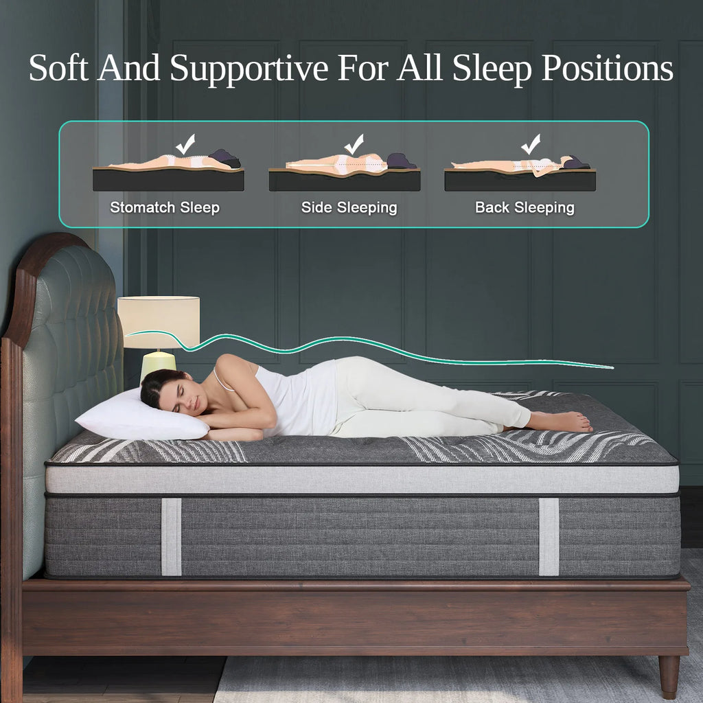 12"14" Gel Memory Foam Hybrid Pocket Spring Mattress Twin Full Queen King Bed Mattress In A Box, Medium Firm Motion Isolation