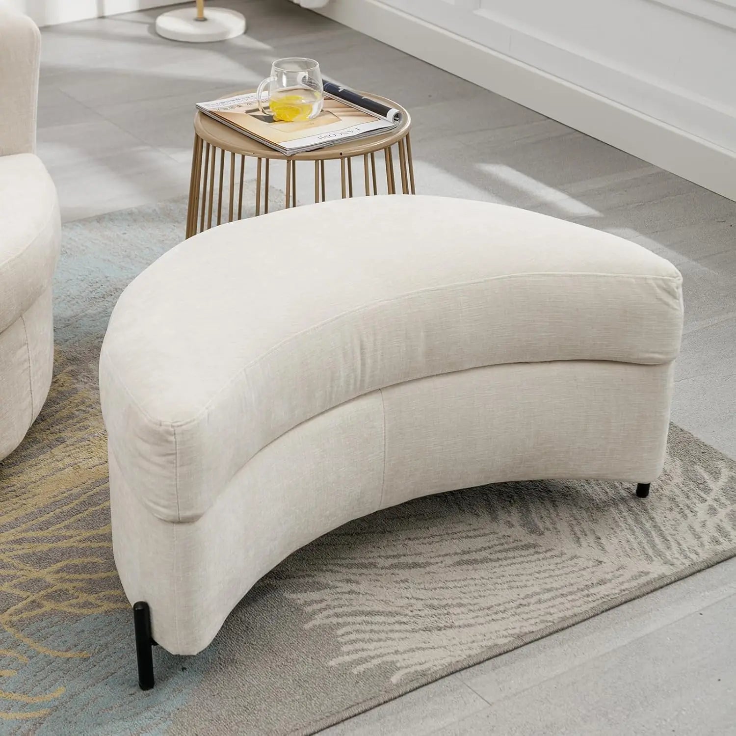 32.7"W Chenille Upholstered Storage Bench Large Ottoman with Tray Serve As Side Table