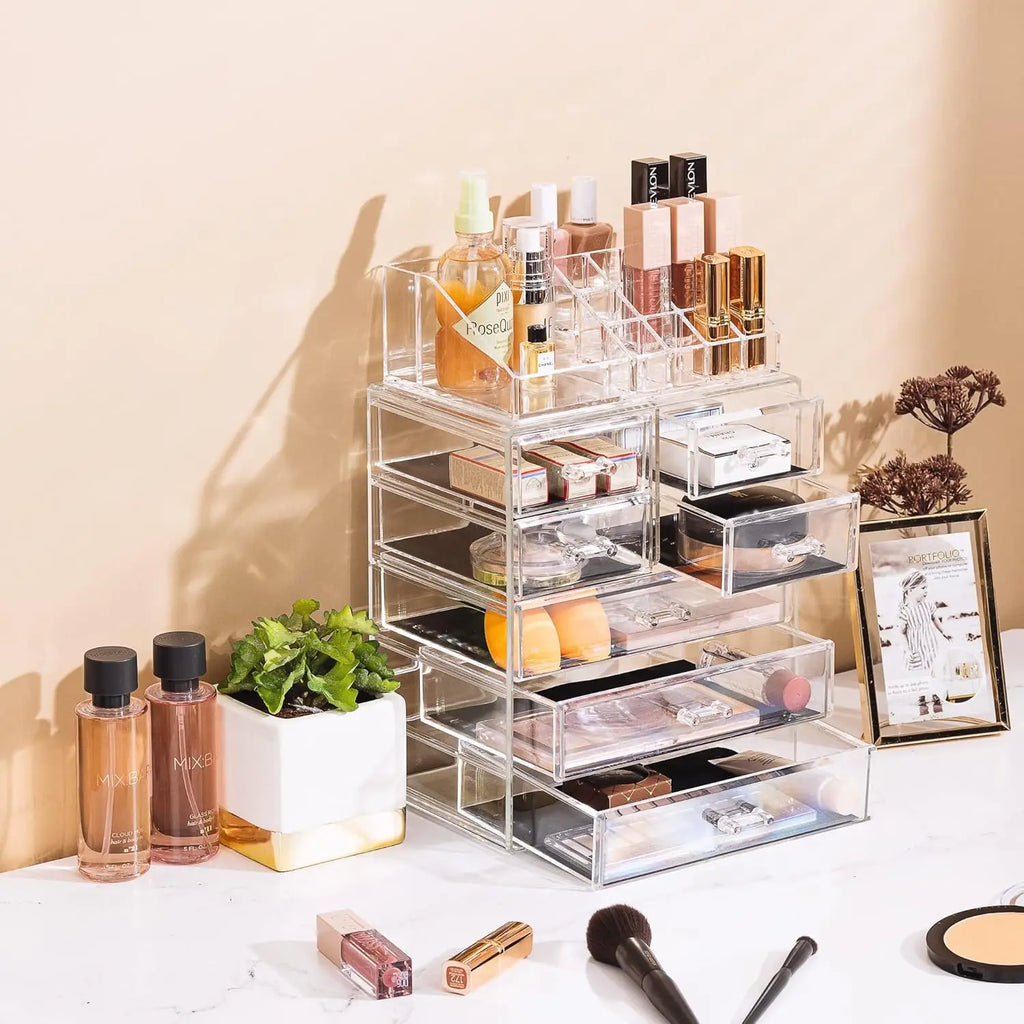 Clear Cosmetic Makeup Organizer - Make Up & Jewelry Storage,Case & Display - Spacious Design - Great Holder for Dresser,Bathroom