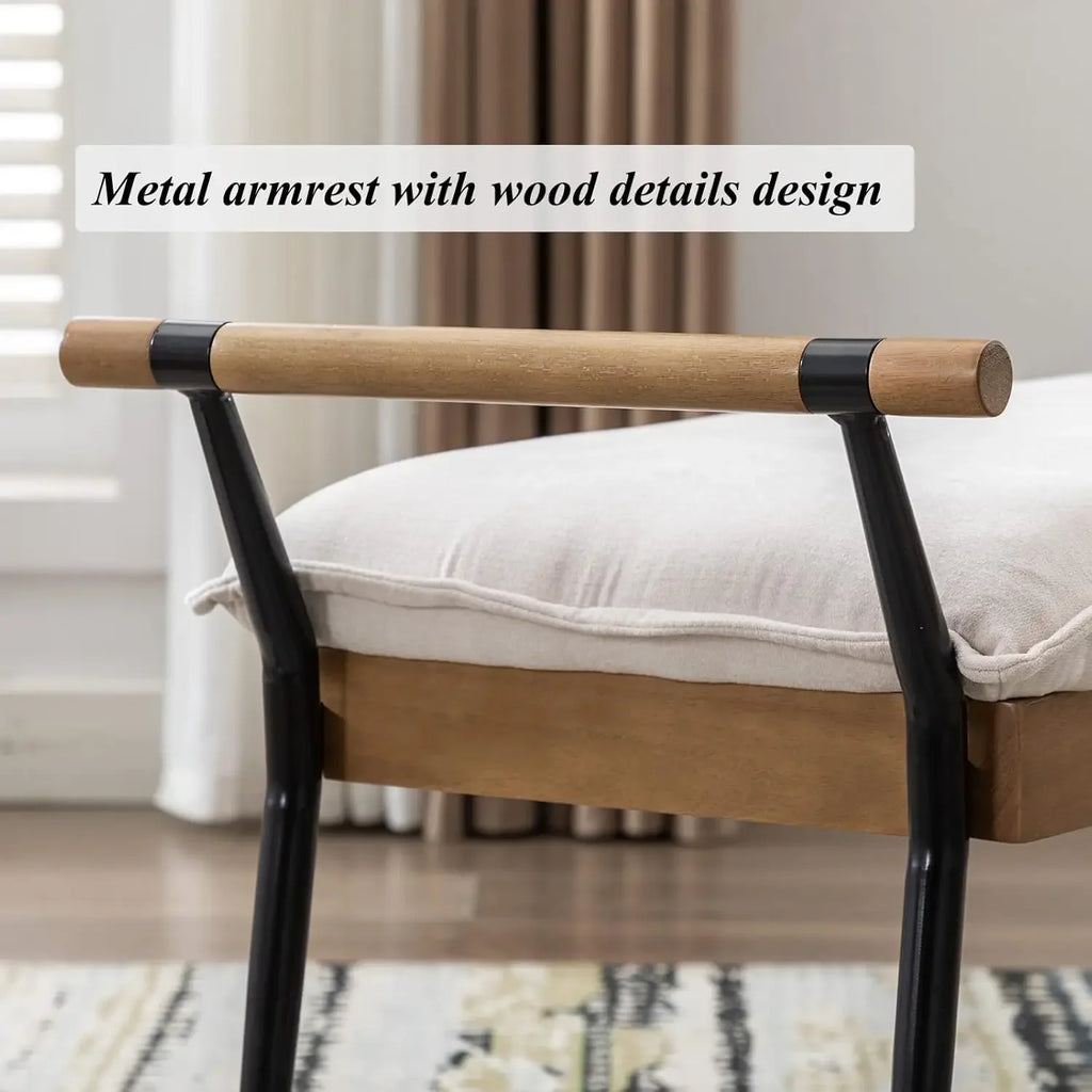 Retro Minimalist Chenille Fabric Dining Table Bench Footstool Entryway Shoe,Modern Rectangle Bench with Arms and Metal Legs