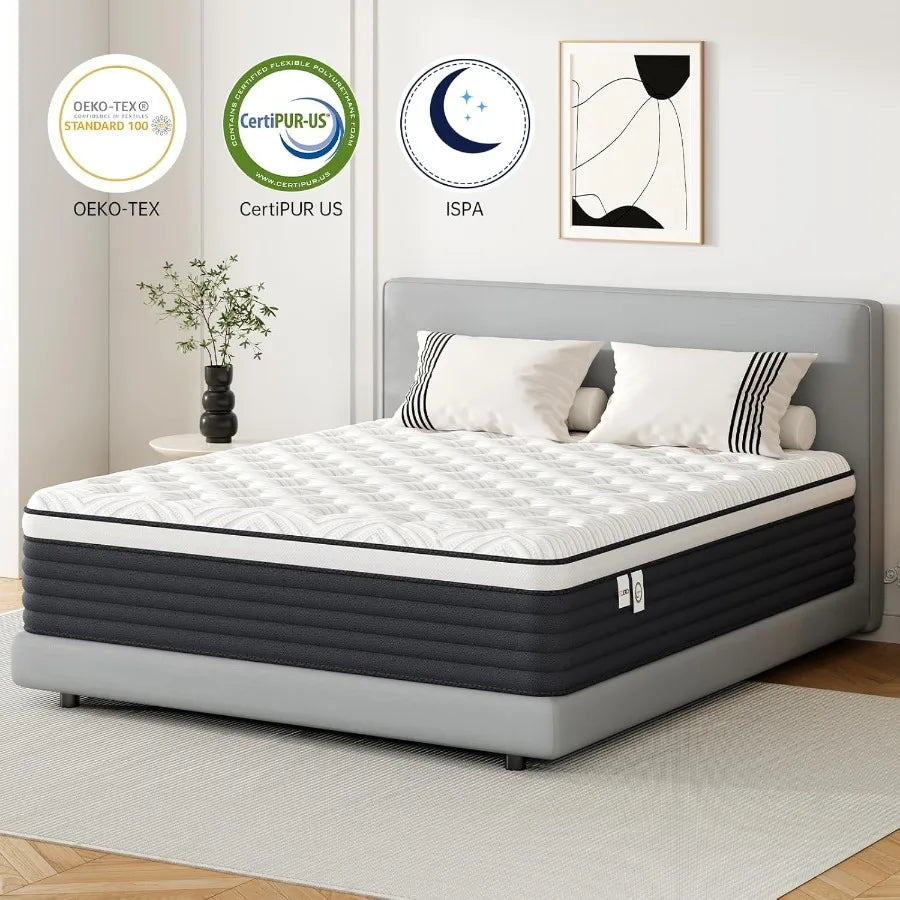 Twin Mattress 12 Inch Hybrid Memory Foam Mattress in a Box Pressure Relief for Back Support Medium Firm Individually Pocket Spr