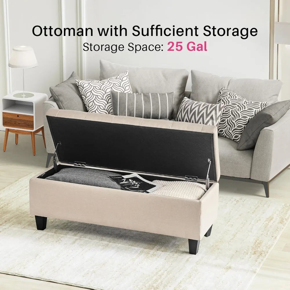 Storage Ottoman Bench,End of Bed Storage Bench, Bedroom Bench with Storage, Load up to 300 LBS, Tufted Storage Bench for Bedroom