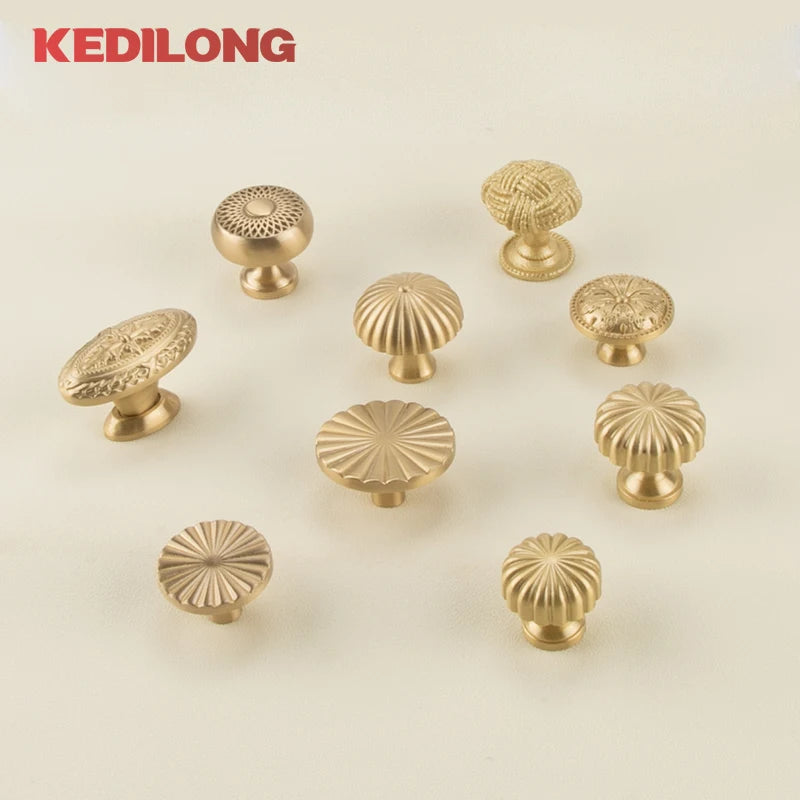 European style minimalist solid brass cabinet pull handle classical light luxury drawer gold knob cabinet door long handle - LUXHOME