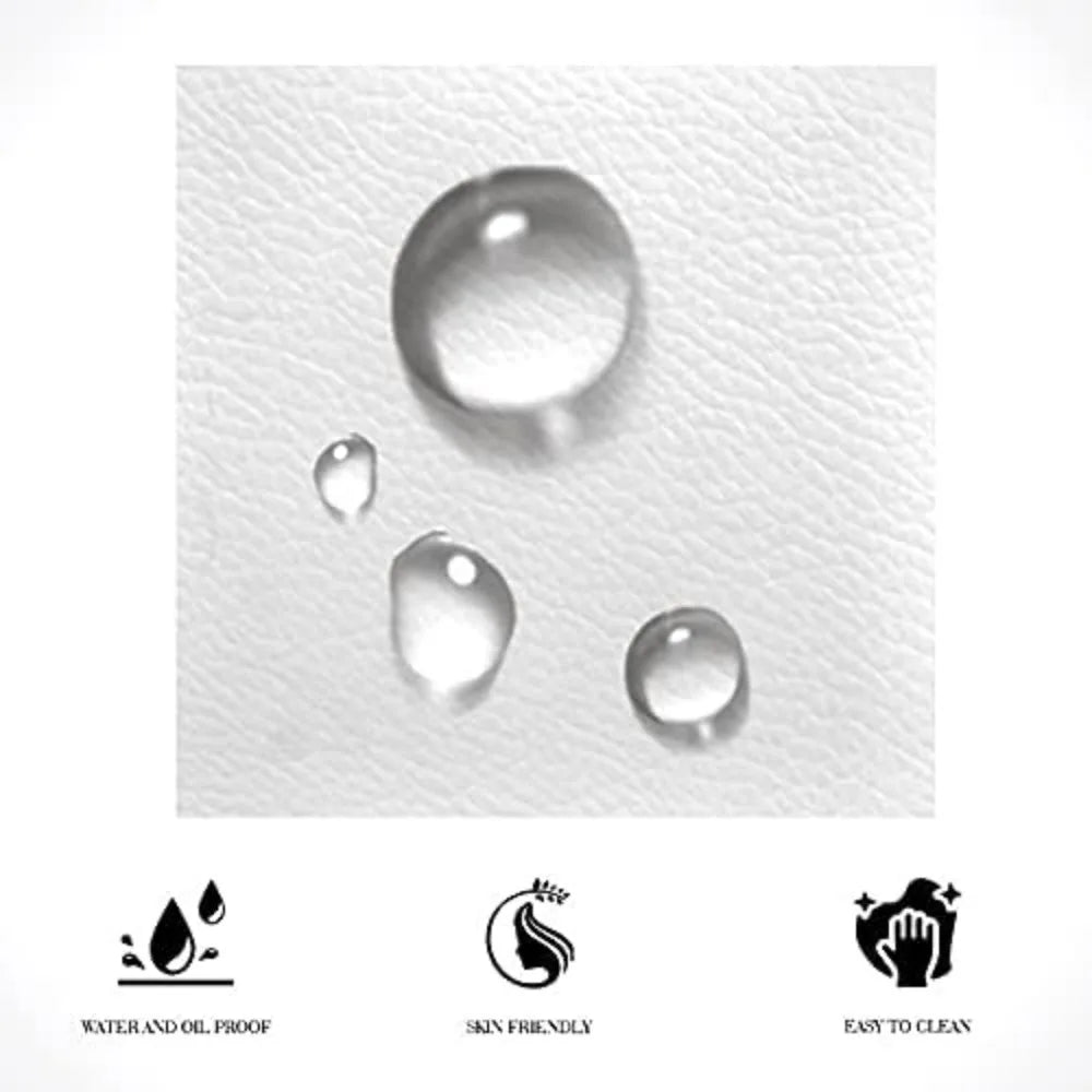 King Size Bed Frame with Iron Piece Decor, Faux Leather Upholstered Platform Bed with Curved Adjustable Headboard, Modern White