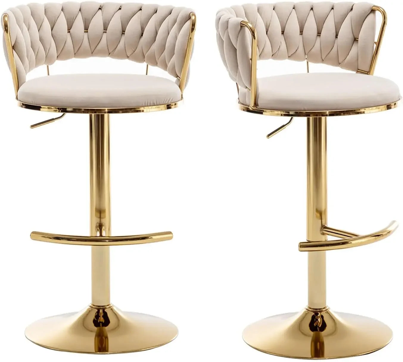Gold Velvet Bar Stools Set of 4, Counter Height BarStools with Low Back, Swivel Bar Stool for Kitchen Island, Bar Pub (Beige)