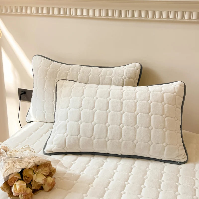 WOSTAR Soft warm plush bed sheet white coral fleece thermal bedspread quilted thicken couple luxury double bed king size 150x200