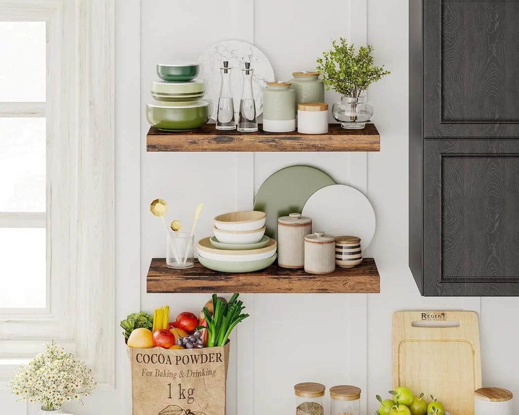 15.8in Floating Shelves, Set of 6 Wood Shelves, Farmhouse Shelf Wall Decor for Bathroom, Bedroom, Living and Kitchen Room