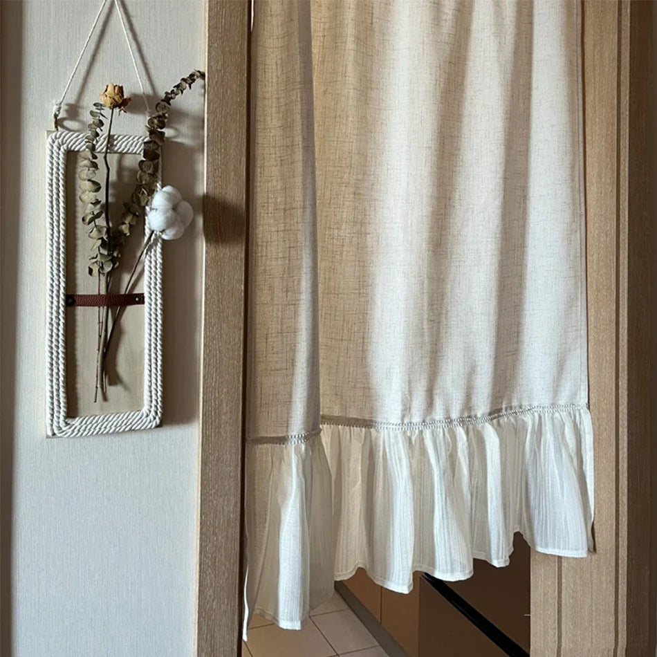 Cotton linen chiffon ruffled Short Curtains Rod-piercing Floral Half-Curtain Kitchen Cafe Living Room Bay Window Cabinet Curtain