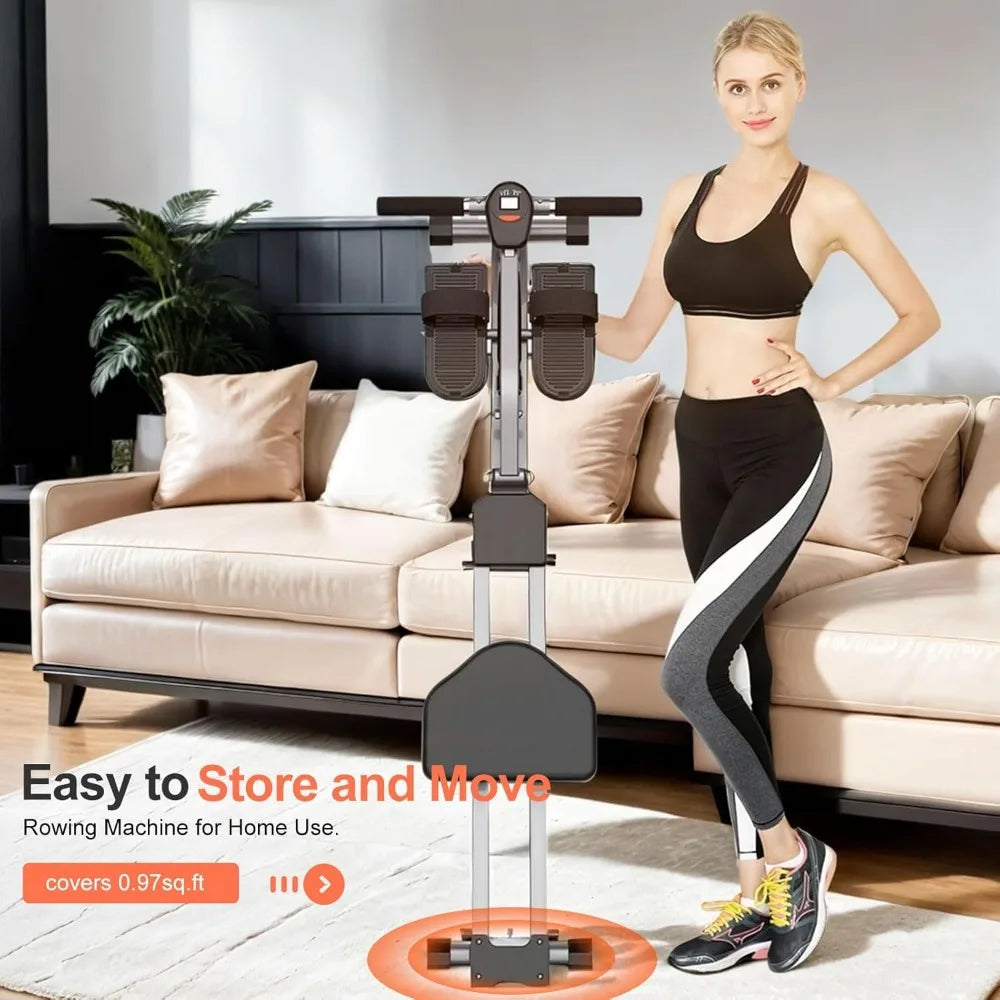 Home Folding Rowing Machine, Hydraulic Rowing Machine. Dual Tracks for Quieter, Indoor Fitness。with 12 Levels