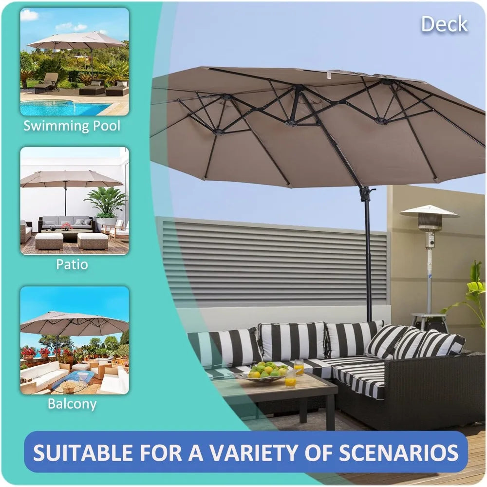14ft Patio Umbrella Double-Sided Outdoor Market Extra Large Umbrella with Crank, Cross Base for Deck, Lawn, Backyard and Pool