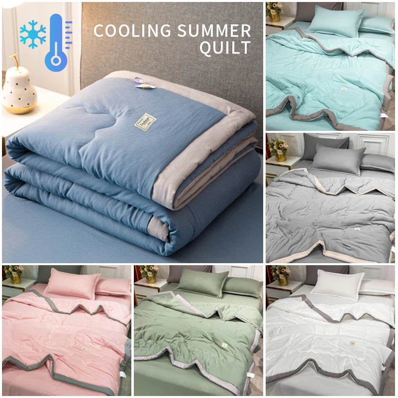 2024 new Japanese polyester cotton quilted summer quilt skin-friendly washable light luxury style solid color lightweight