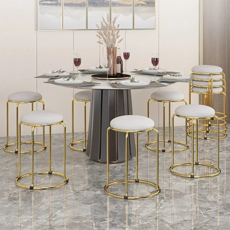 Beauty Salon Gold Luxury Velvet Dining Chair Bar Stool Dresser Chair Vanity Low Stool Taburete Con Respaldo Nordic Furniture YH