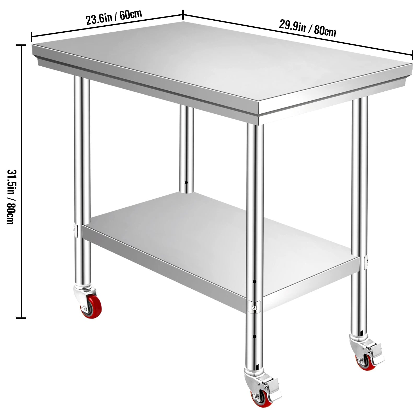 VEVOR Stainless Steel Kitchen Prep Table With 4 Caster Wheels & Backsplash Loads Up to 100KG-300KG for Home Storage Rack Dining