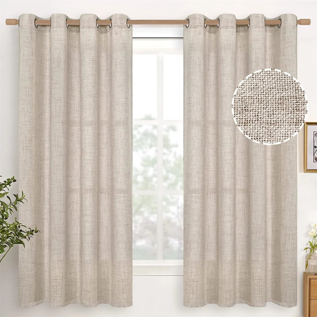 1pc Japanese Style Linen Curtains for Living Room and Balcony, Luxury Curtains Set for House, Grommet Tulles, Partition for Room