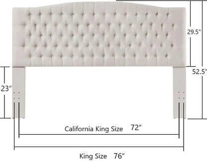 Linen Upholstered Tufted Button King Headboard and Comfortable Fashional Padded King/California King Size headboard - Ivory