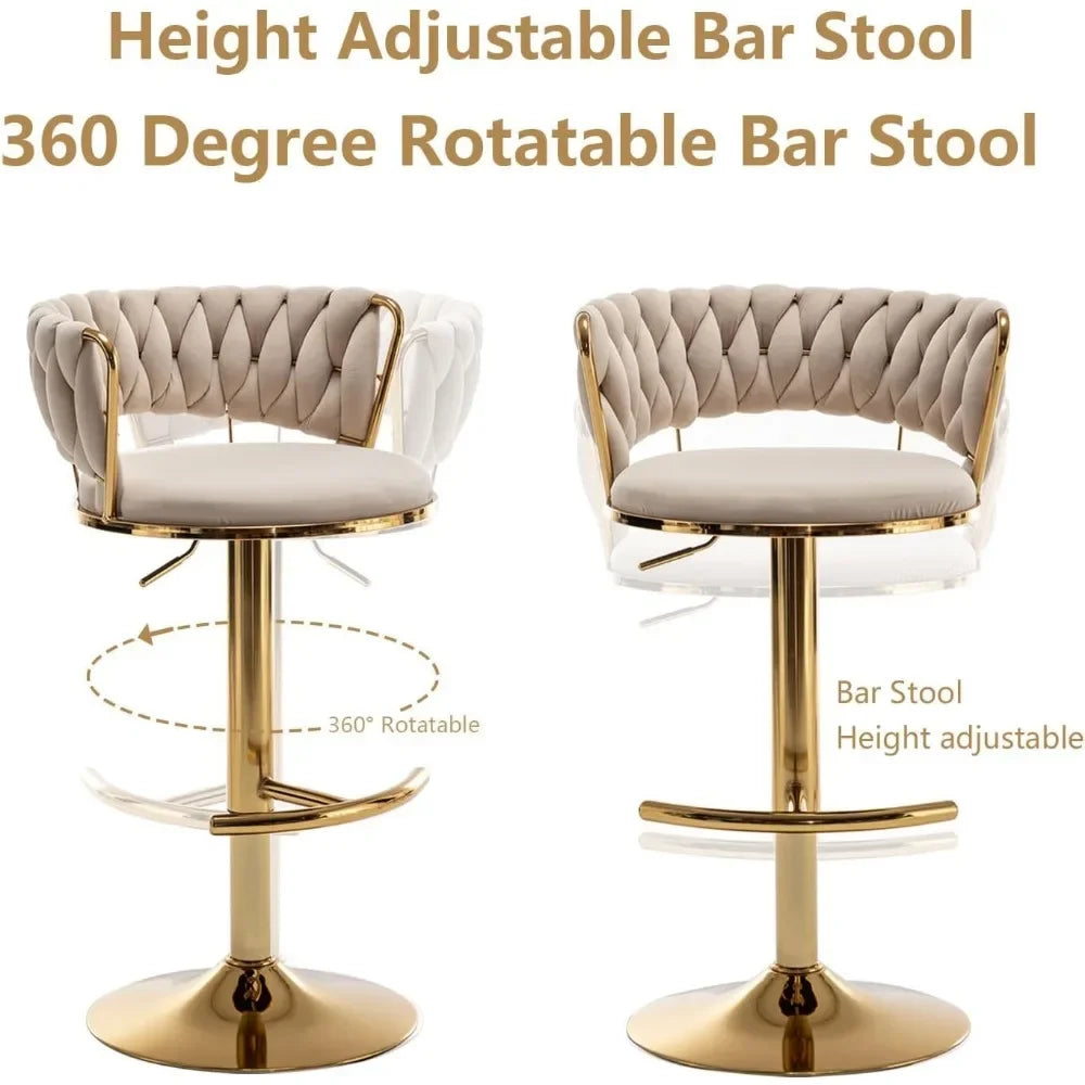 Gold Velvet Bar Stools Set of 4, Counter Height BarStools with Low Back, Swivel Bar Stool for Kitchen Island, Bar Pub (Beige)