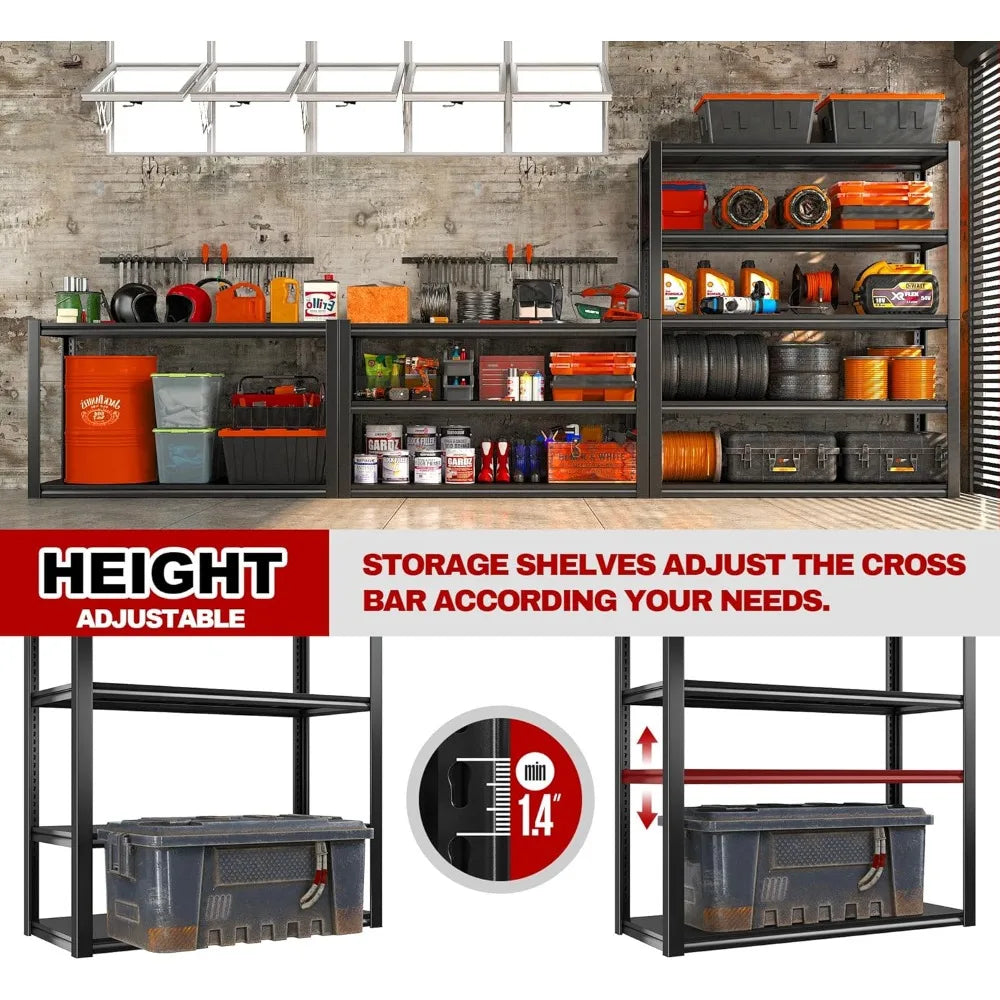 Garage Shelving Heavy Duty, 2500LBS Storage Shelves, 5 Tier Garage Shelves Adjustable Metal Shelving