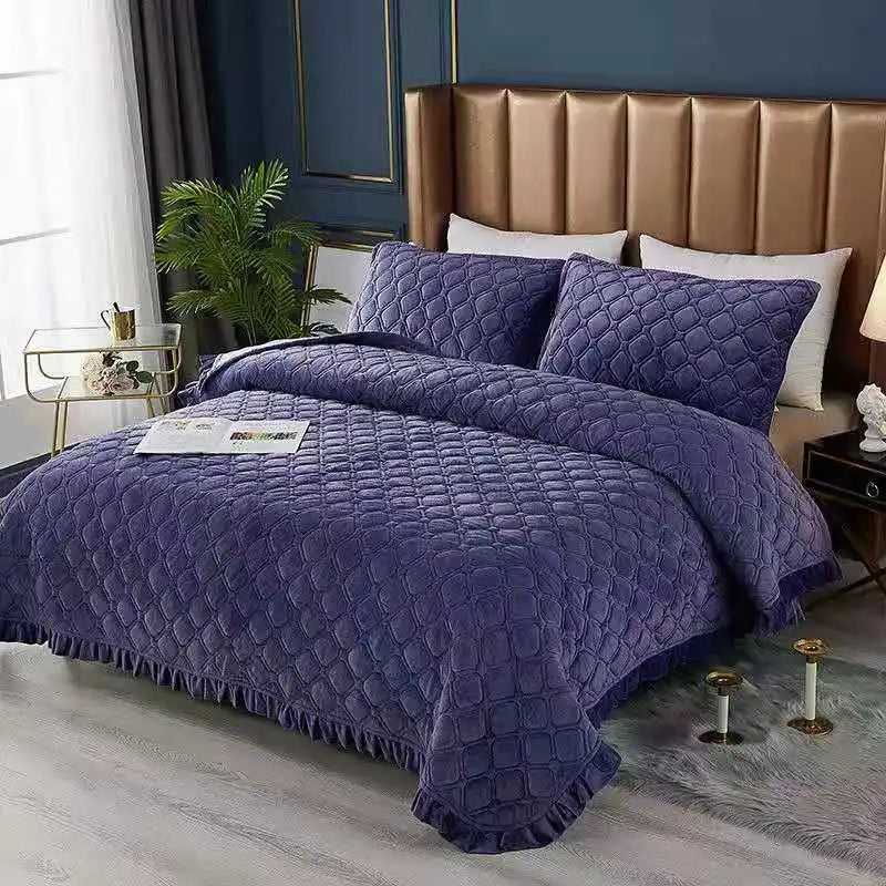 Thickened Home Textiles Bedspread Solid Crystal Velvet Bed Cover Cotton-Padded Quilted Non Slip Sheet Blanket Queen Bedding 이불