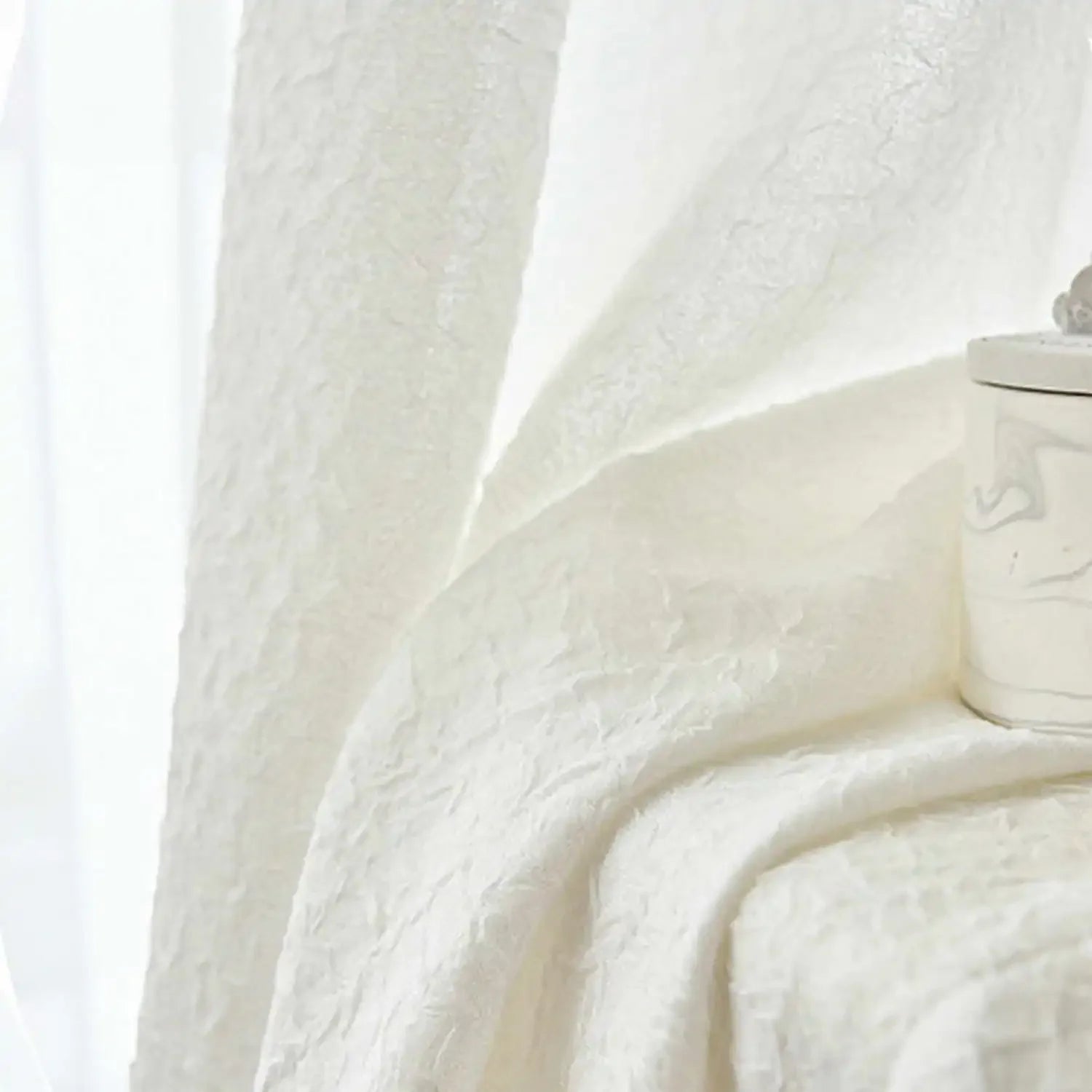 White Semi Sheer Embroidered Curtain 1PC