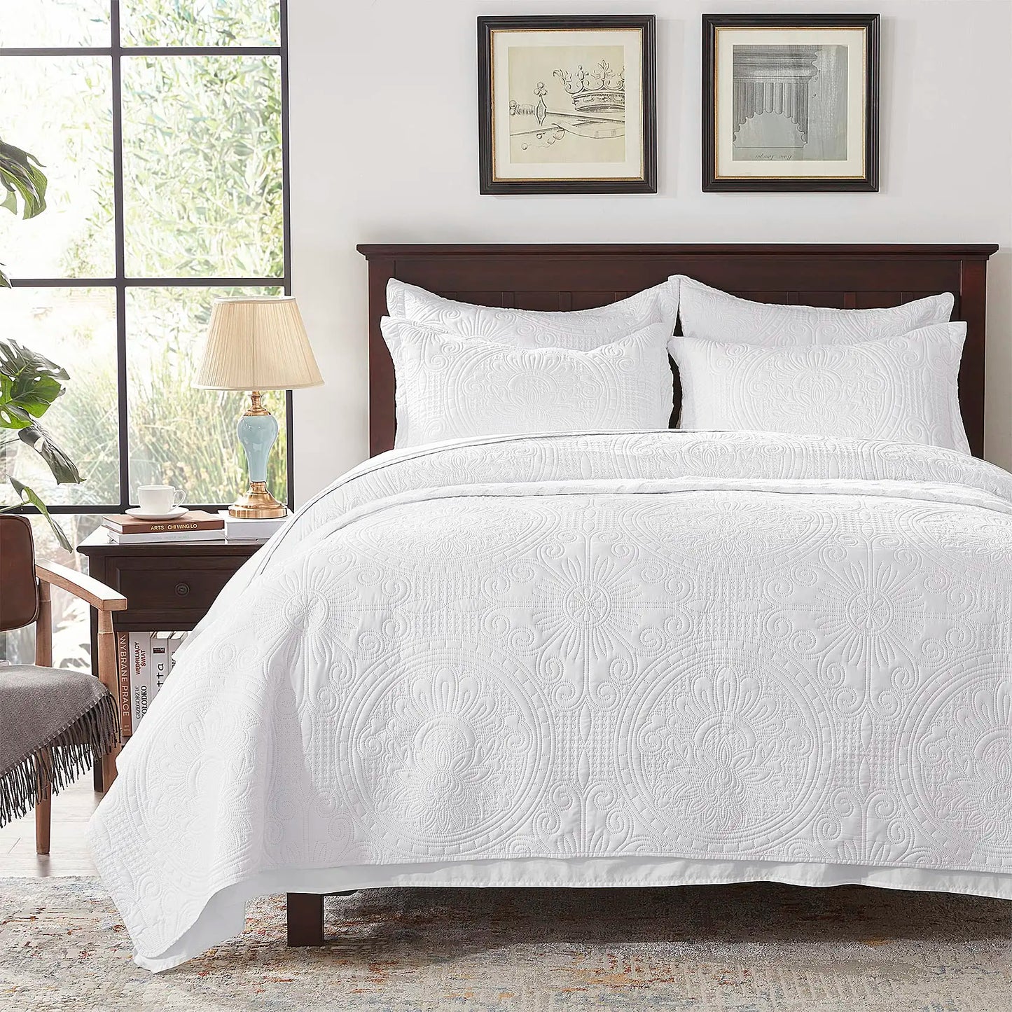 King Size Bedding Set-White Embossed, Bedspreads-Lightweight Summer Soft Microfiber Bedspread, Bed Coverlet