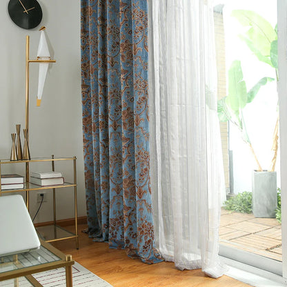 Embroidered Chenille Cotton Linen Curtains Jacquard Drapes Luxury Europe America Living Dining Room Bedroom Customized Curtain