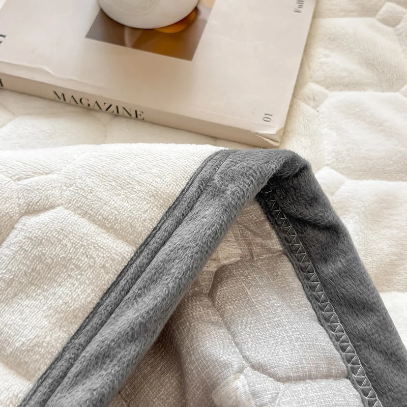 WOSTAR Soft warm plush bed sheet white coral fleece thermal bedspread quilted thicken couple luxury double bed king size 150x200