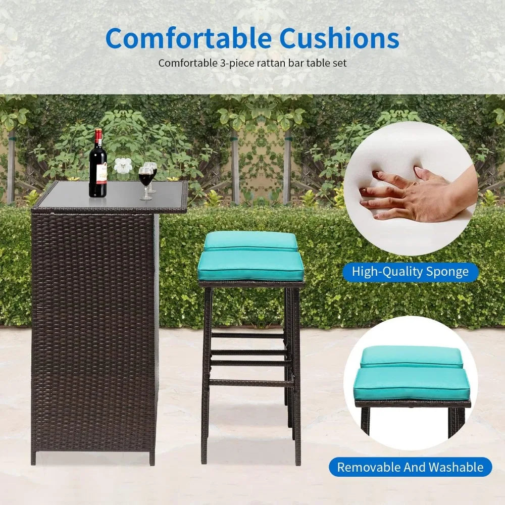 3PCS Patio Bar Set Outdoor Furniture Set Wicker Bistro Set With Two Stools for Patio Backyard Balcony Garden Furniture Sets