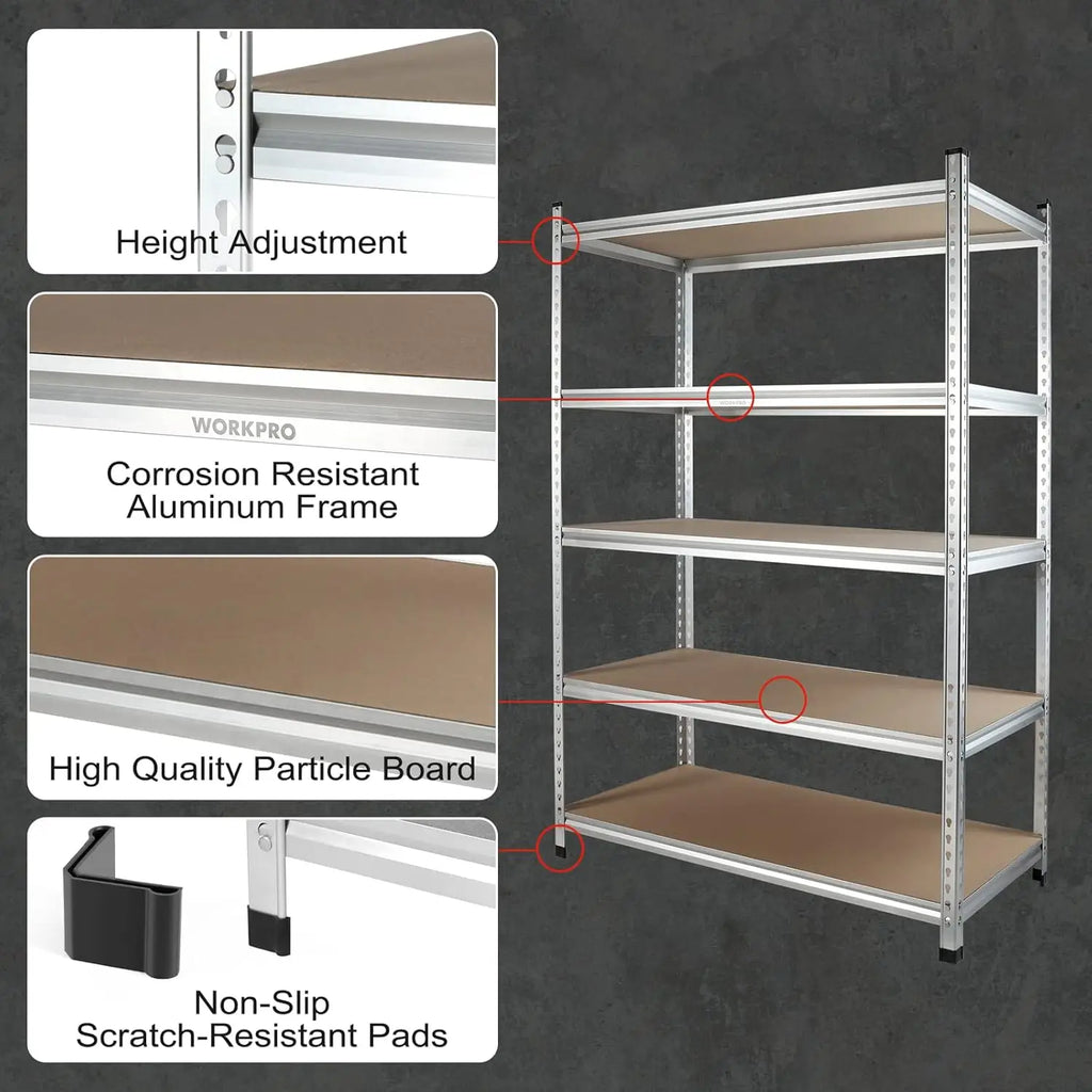 1 5-Tier Storage Shelving Unit, 48”W X 24”D X 72”H, Adjustable Storage Rack Heavy Duty Aluminum Alloy Shelf, 2750 Lbs