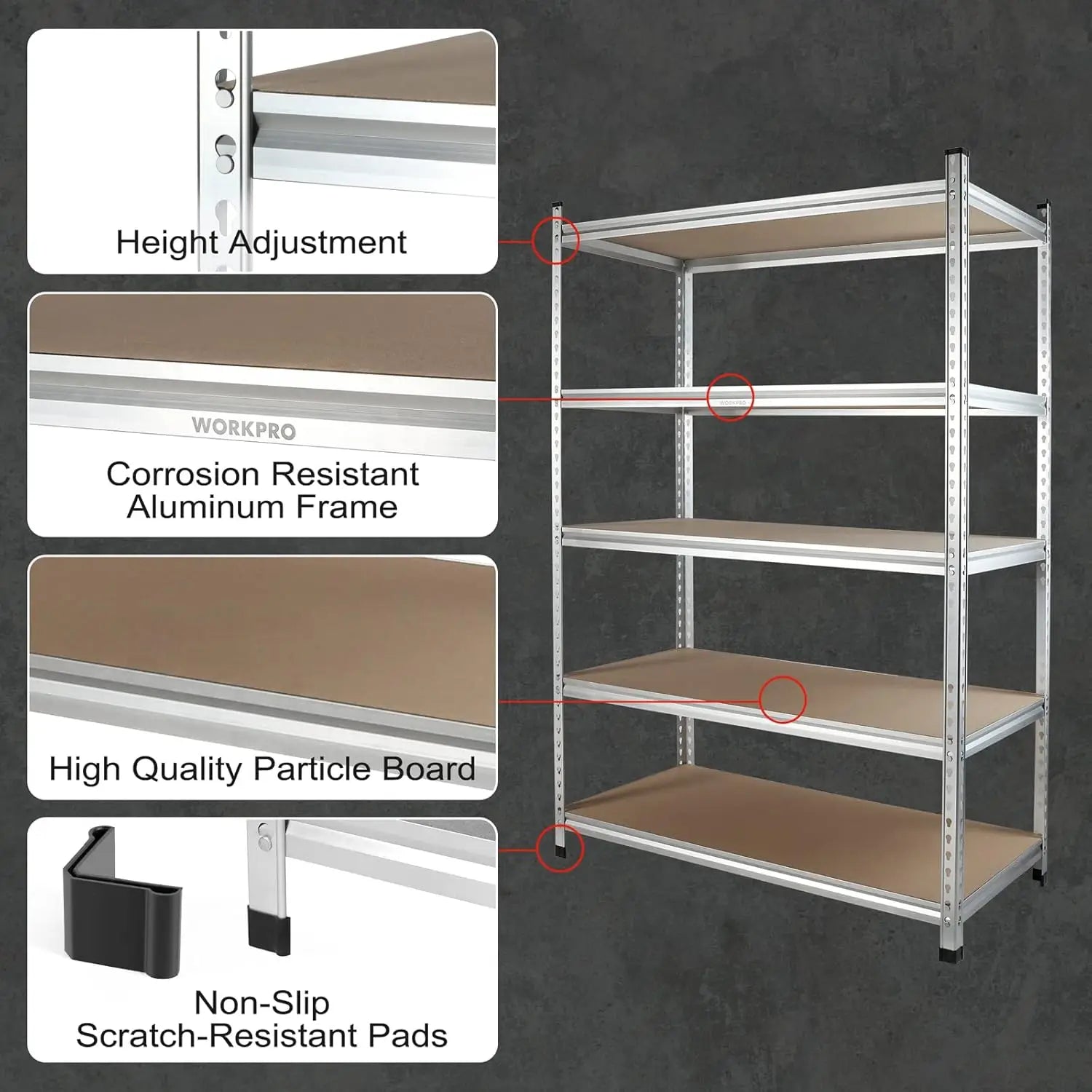 1 5-Tier Storage Shelving Unit, 48”W X 24”D X 72”H, Adjustable Storage Rack Heavy Duty Aluminum Alloy Shelf, 2750 Lbs