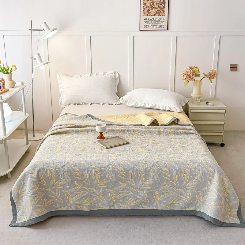 100% Cotton gauze blanket Queen King Size bed linen Jacquard bed plaid stitch Coverlet home bedding Bedspread on the bed Sheet