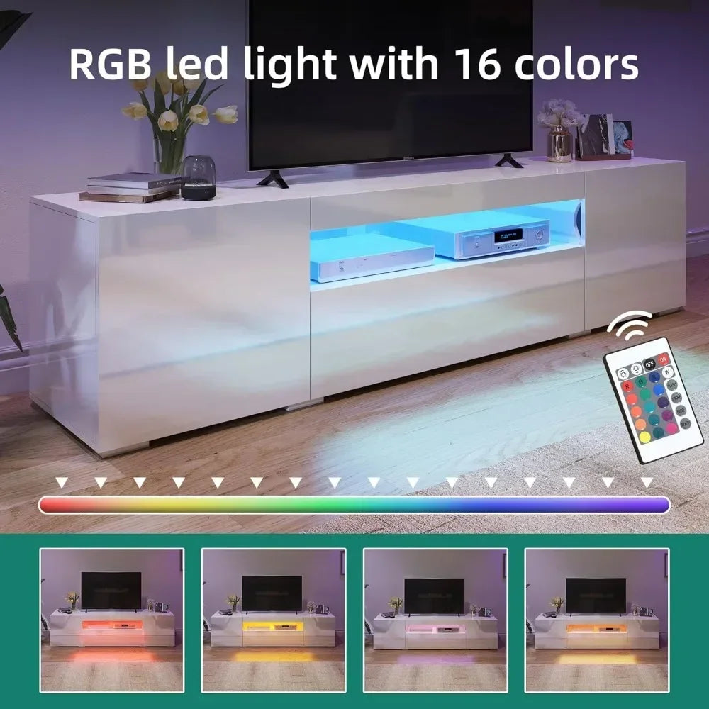 Modern LED Entertainment Center with Large Storage Drawers, High Gloss Front Wood TV Cabinet Media Console