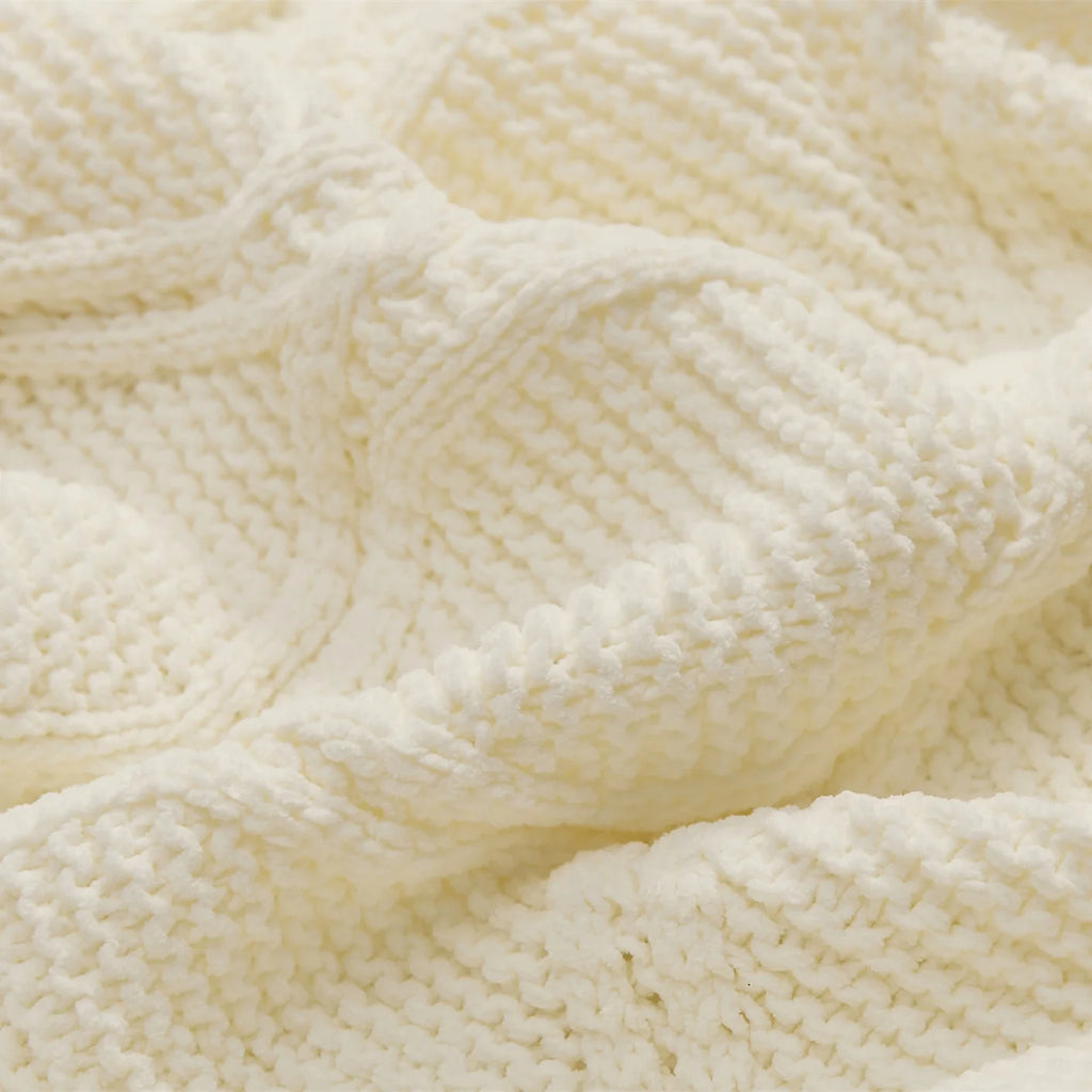 Soft Chenille Pompom Cable Knit Blanket