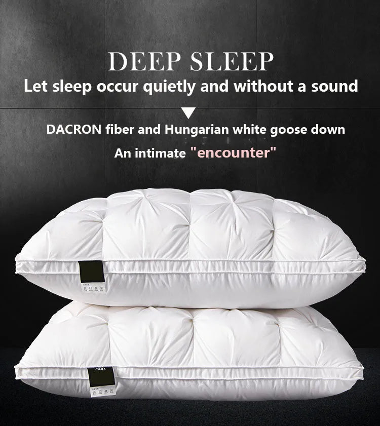 Five-star hotel down comfort pillow, 3D embossed pillow, neck support pillow, white goose down pillow core