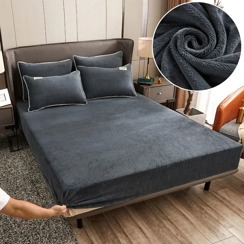 Winter Plush Elastic Fitted Sheet Double Bed Sheet Soft Warm Velvet Bedspread Mattress Cover Bed Linen Protector 90 150 160 180