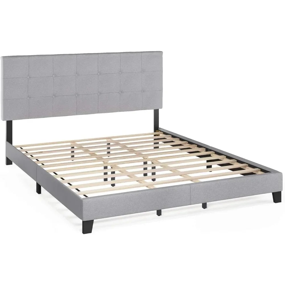 Bed Frame Upholstered Platform, Glacier, California King Size Bed Frame