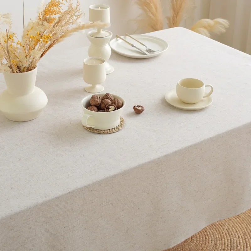 Cotton Linen Ruffled Tablecloth for Wedding Home Party Dining Banquet Decoration Flax Fabric Table Cloth Luxurious Table Cover