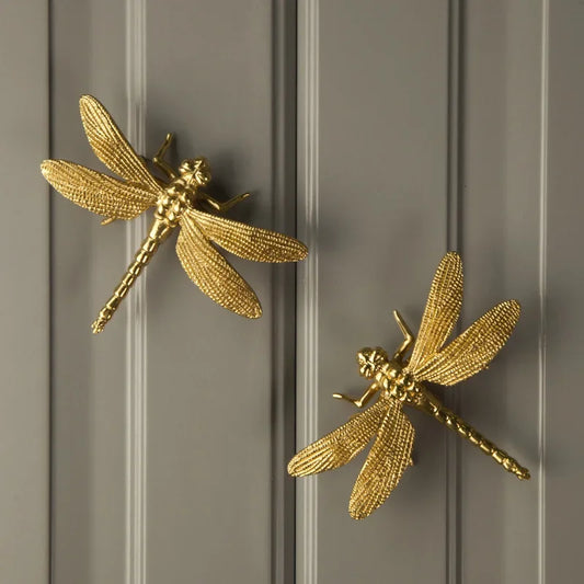 Nordic Gold Dragonfly Single Hole Brass Furniture Handle Luxurious Kitchen Drawer Handles Hardware Dresser Cabinet Pulls - LUXHOME