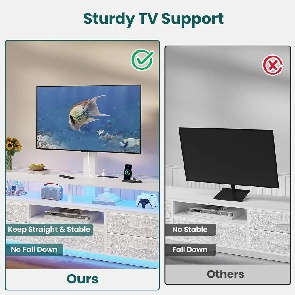 TV Stand with Mount for 45/55/65/70 inch TVs, 51.2" LED TV Stand with Power Outlets & Storage, Entertainment Center with Storage