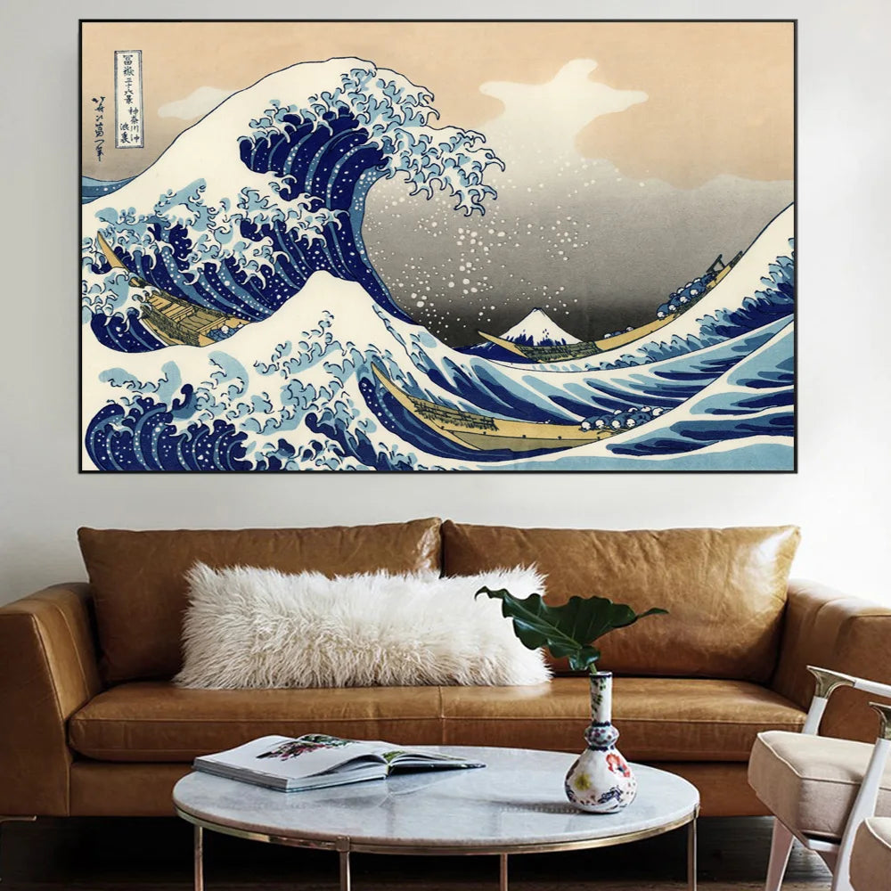 Great Wave of Kanagawa Japan Ukiyo-e Vintage Canvas Art Posters and Prints Wall Painting Pictures for Living Room Wall Art Decor