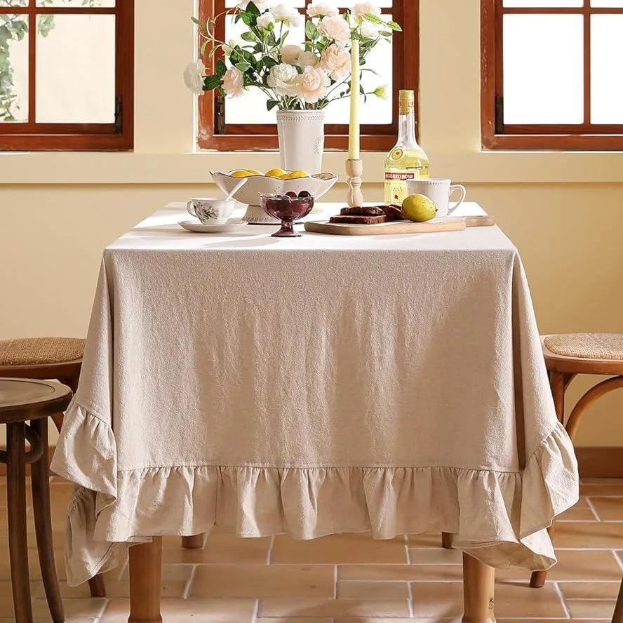 Cotton Fabric Table Cloth Washable White Tablecloth for Wedding Party Dining Banquet Decoration Luxurious Table Cover Picnic Mat