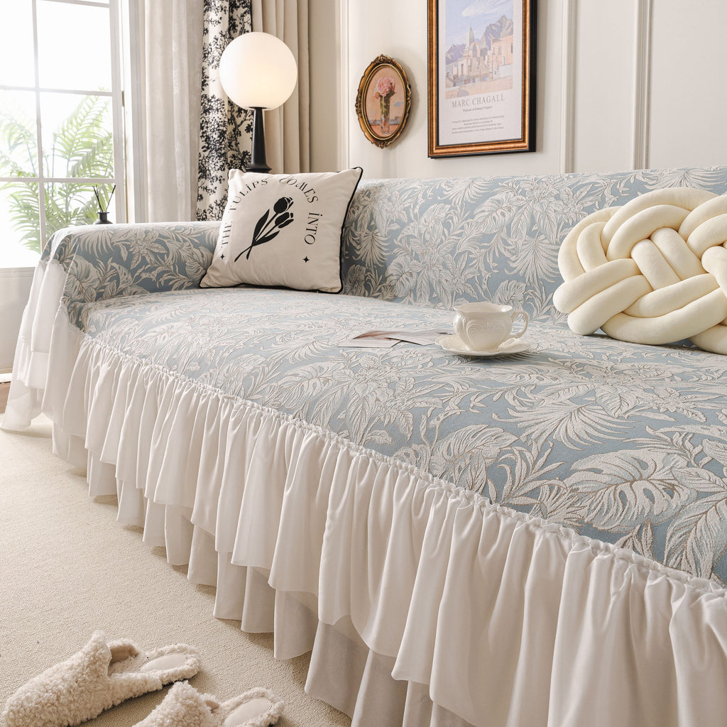 French Chic Style Ruffle Floral Cover Throws for Sofas, Decorative Couch Covers