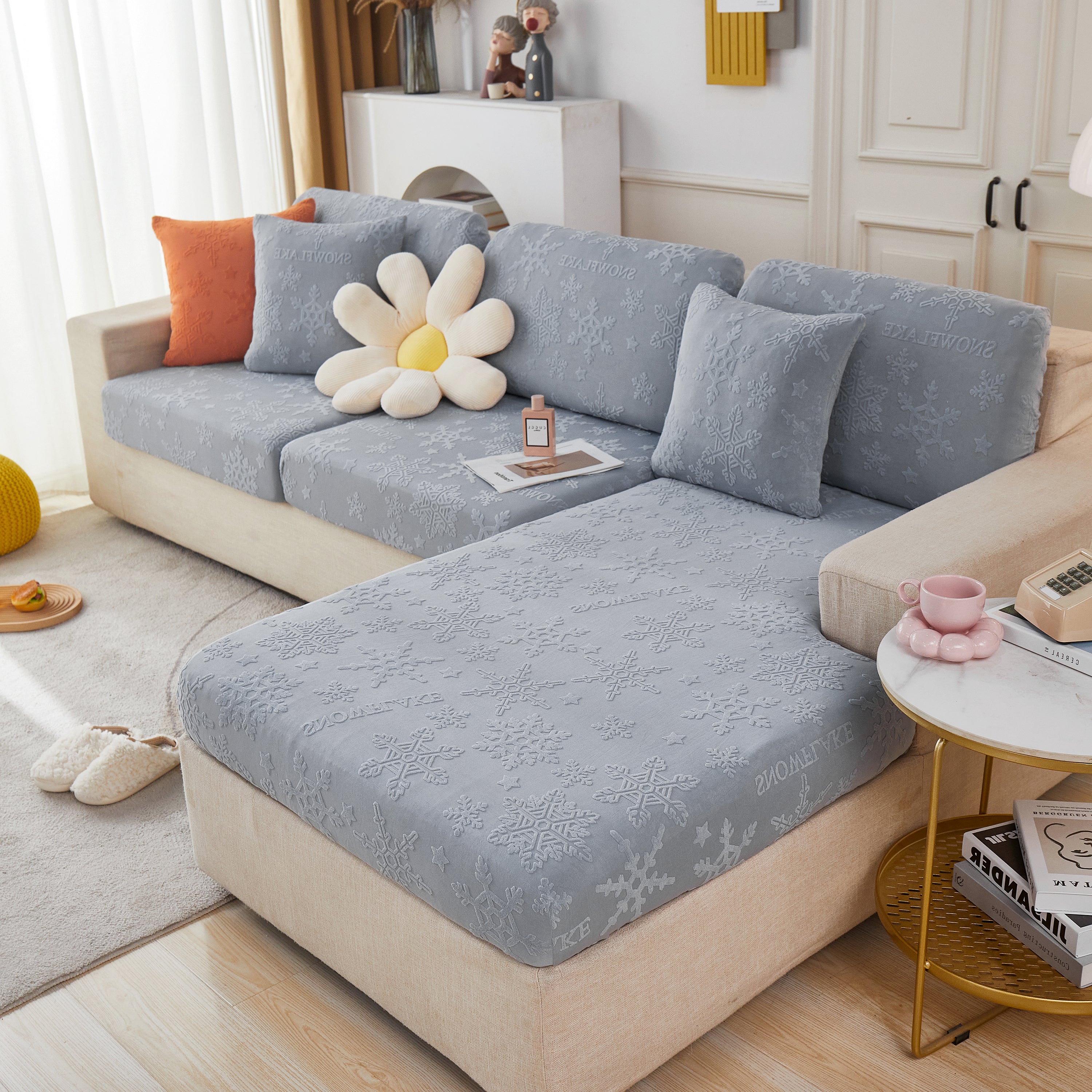 Jacquard Fabric Couch Cushion Covers, Elastic Stretch Sofa Protector for L-Shaped Couches and Pet-Friendly Living Rooms