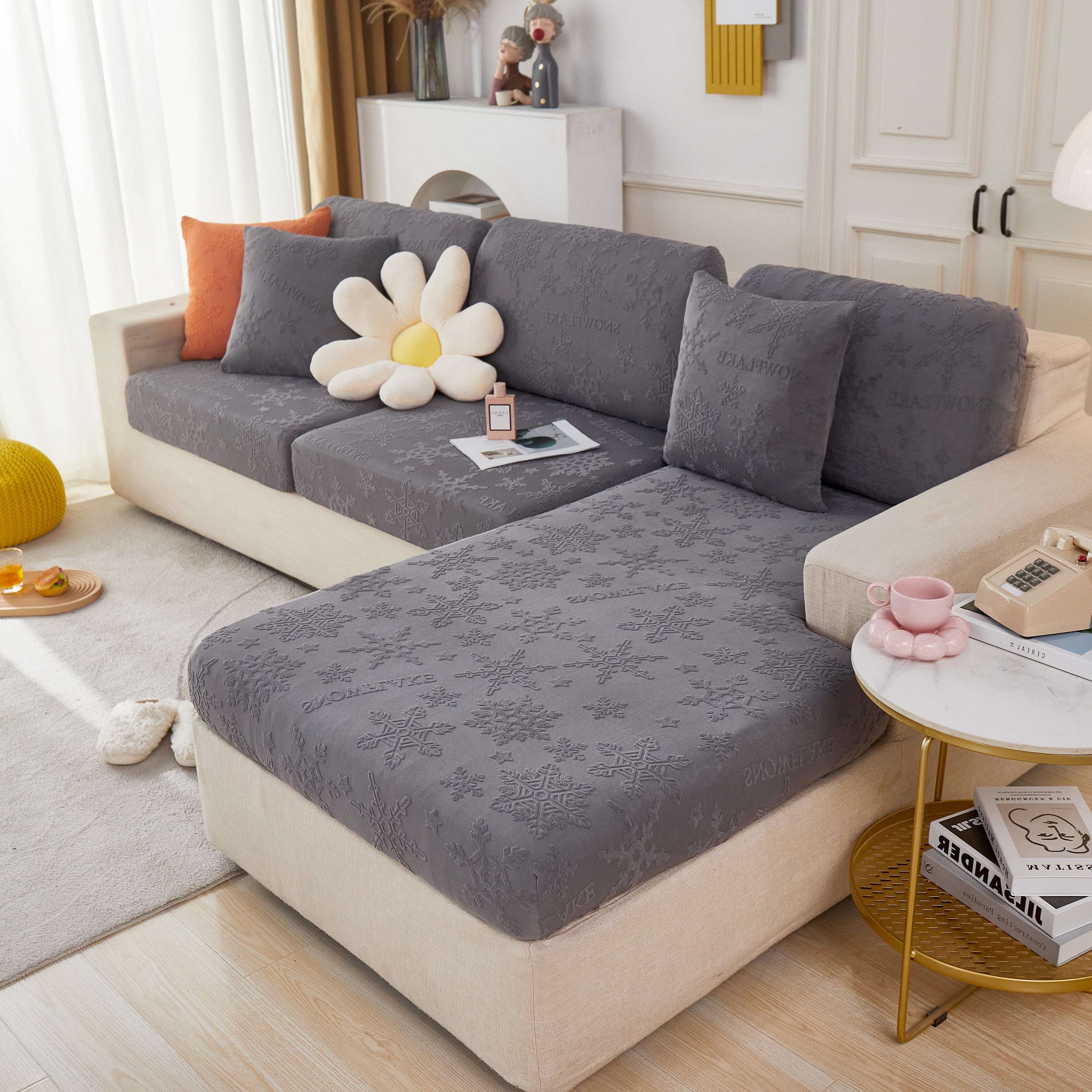 Jacquard Fabric Couch Cushion Covers, Elastic Stretch Sofa Protector for L-Shaped Couches and Pet-Friendly Living Rooms