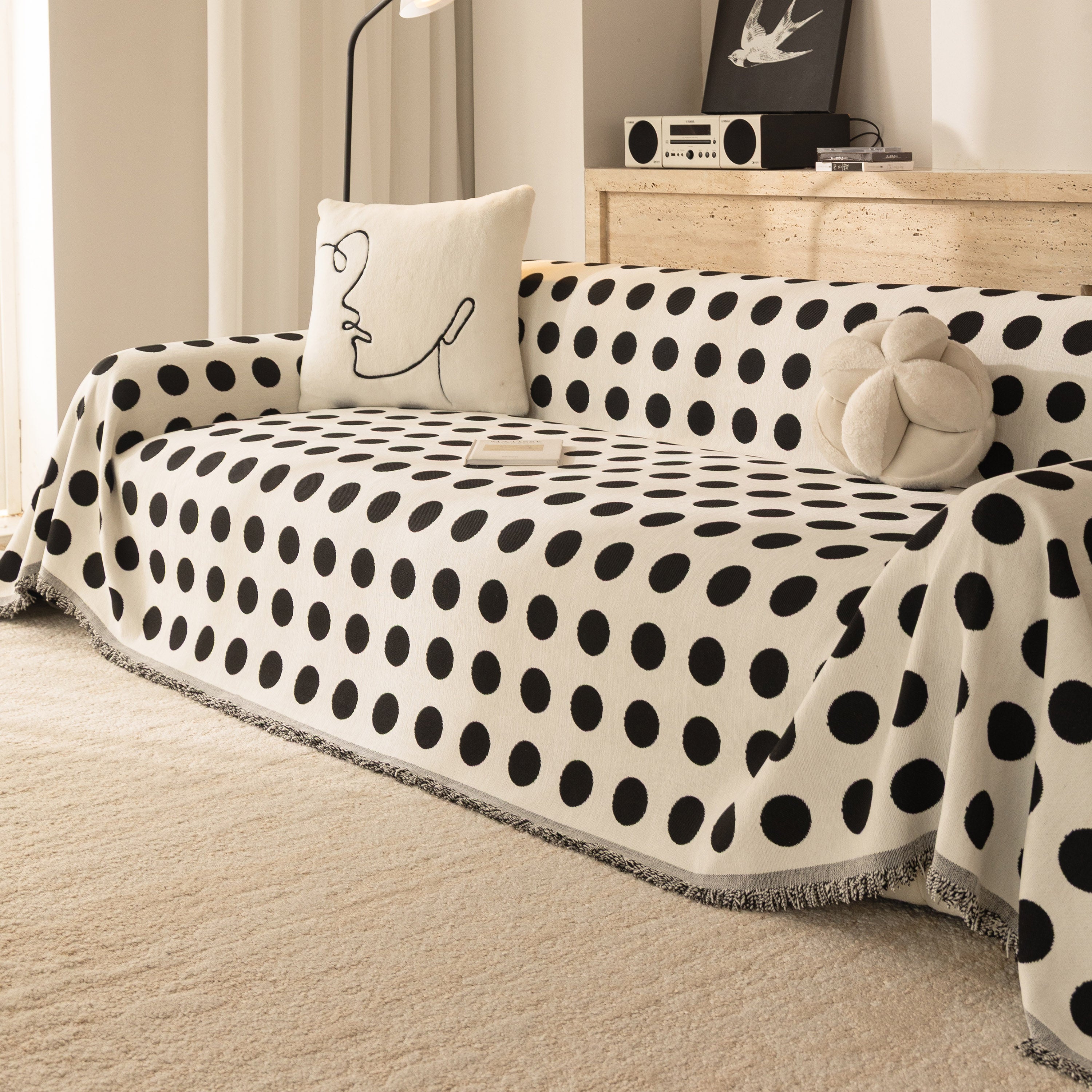 Chenille Polka Dot Sofa Cover Throw, Soft Thick Couch Cover Blanket Furniture Covers
